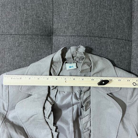 M&S Jacket Women EUR 36 US 4 Gray Blazer Ruffles Tie Closure Linen Cotton Career - Picture 7 of 8